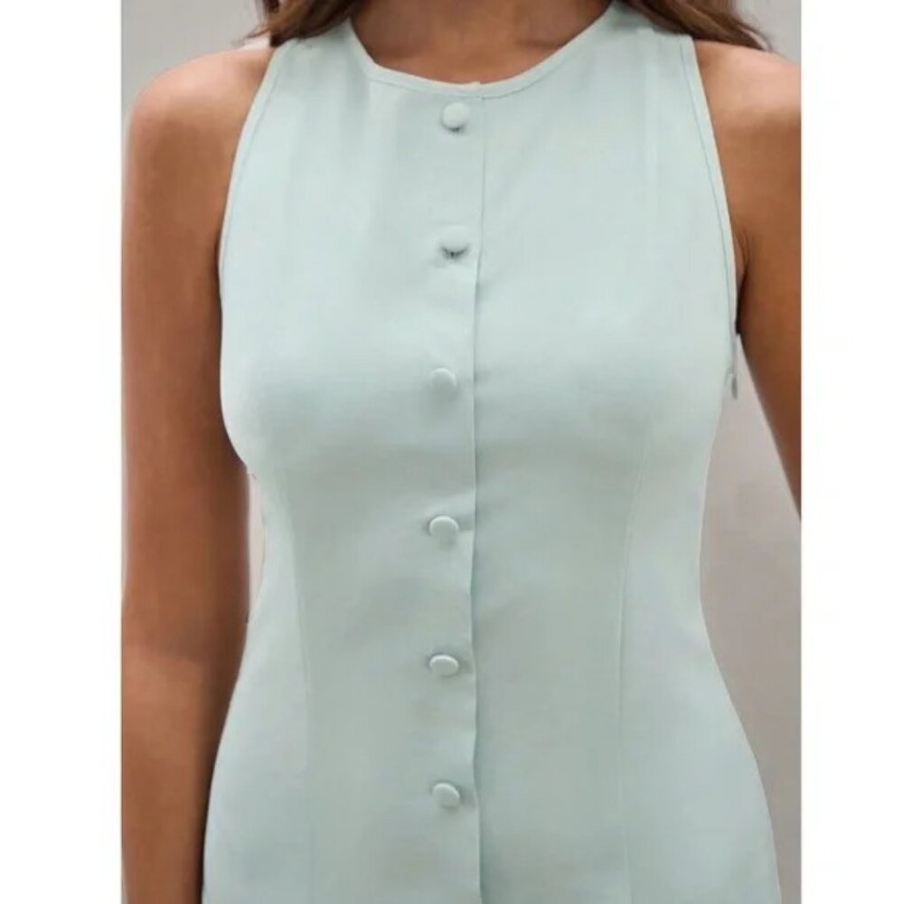 Mint Green Short Button Through Mini Dress Sleeveless - Picture 5 of 7